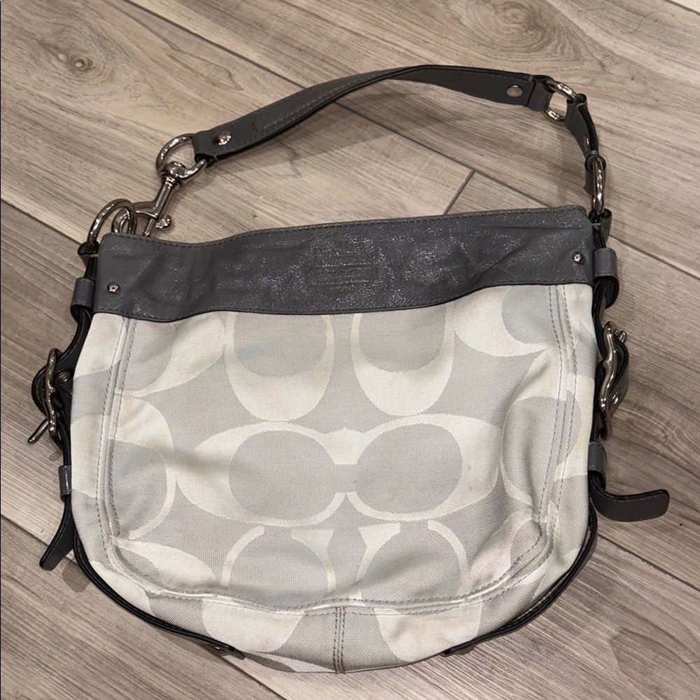 Coach Signature Canvas Hobo Bag in Light Gray and Charcoal